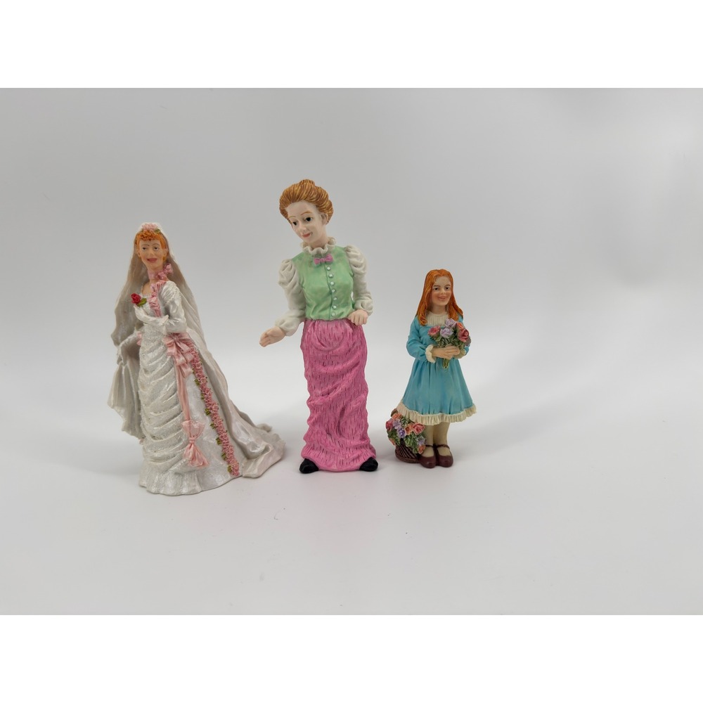 Vintage Victorian Resin Figurine Set Bride Woman Girl Flower Basket 3 Piece